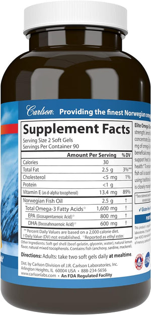 '- Elite Omega-3 Gems, 1600 Mg Omega-3S, Heart, Brain & Vision Support, Wild Caught, Orange, 180 Soft Gels