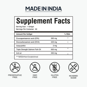 By Palak Notes Krill Oil - Wild Salmon Oil - Omega 3 Krill Oil - Astaxanthin - EPA & DHA - Omega 3 - Krill Oil Pack - 60 Softgels