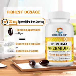 30Mg Spermidine Supplement, Liposomal Spermidine, High Absorption, More Potent than Spermidine 3HCL, Fermented Wheat Germ Extract, Spermidine for Women & Men, Cellular Renewal, Longevity, 120 Softgels