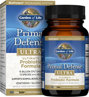 Garden of Life Whole Food Probiotic Supplement - Primal Defense Ultra Ultimate Probiotic Dietary Supplement for Digestive and Gut Health, 60 Vegetarian Capsules