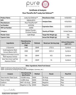 Leaky Gut Defense - Gut Health Support Supplement with L-Glutamine, Licorice Root Extract, Aloe Leaf, Arabinogalactan, Health Powder Drink for Men and Women- (60 Servings, 336G)