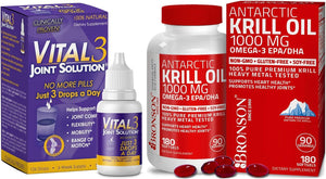 Vital 3 Joint Solution® Clinically Proven Liquid Knee Relief + Antarctic Krill Oil 1000 Mg with Omega-3S EPA, DHA