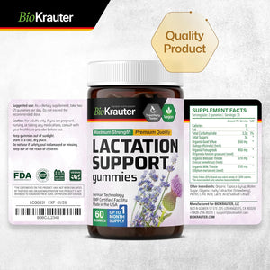 Lactation Support Gummies - Natural Lactation Supplement for Increased Breast Milk - Organic Goats Rue, Fenugreek, Milk Thistle Extracts - 60 Vegan Gummies