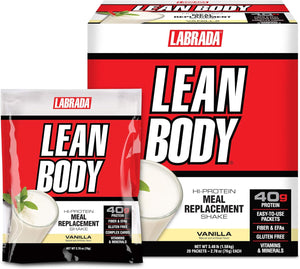 Lean Body MRP All-In-One Vanilla Meal Replacement Shake, 40G Protein, Whey Blend , 8G Healthy Fats Efa'S & Fiber, 22 Vitamins and Minerals , No Artificial Color, Gluten Free, (20 Packets)