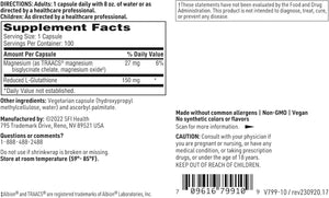 Reduced L-Glutathione 150 Milligrams - Hypoallergenic Detoxification & Antioxidant Support plus Magnesium, Dairy & Gluten-Free (100 Capsules)