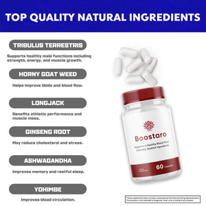 Boostaro Male - Boostaro Capsules for Men, Blood Flow Virility - 5 Pack