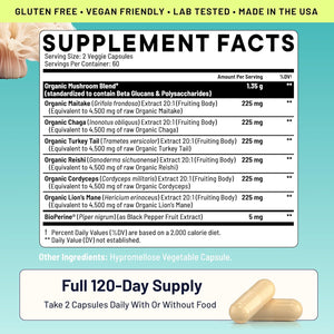 Smart Mushrooms Brain Supplement | Nootropic for Memory, Focus & Cognitive Health | Energy & Immune Support Blend with Lions Mane, Reishi, Cordyceps, Chaga & Turkey Tail | 240 Vegan Capsules