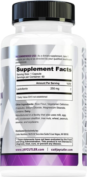 Lactoferrin 250Mg Capsules - Glycoprotein Rich Colostrum Supplement for Immune Iron Absorption Support and Digestive Health - 60 Servings High-Purity Daily Colostrum Derived Pills