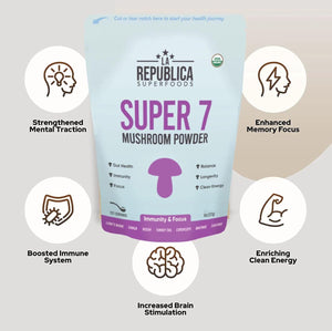 La Republica SUPER 7 USDA Organic Mushroom Powder (Lion'S Mane, Chaga, Reishi, Cordyceps, Maitake, Shiitake, Turkey Tail, Mushroom Supplement, Vegan, No Fillers (3 Oz)