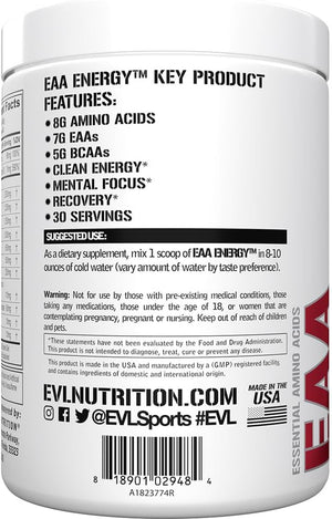 Evlution Nutrition EAA Energy - Pre & Post Workout Powder - Muscle Building & Recovery Supplement - 7G Essential Amino Acids + 5G Bcaas - Clean Energy - with Caffeine - 30 Servings - Watermelon Splash