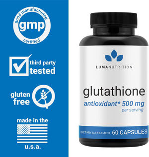Premium Glutathione - Reduced Glutathione 500Mg - Glutathione Supplement - L-Glutathione - Antioxidant Support - Liver Support - 60 Capsules