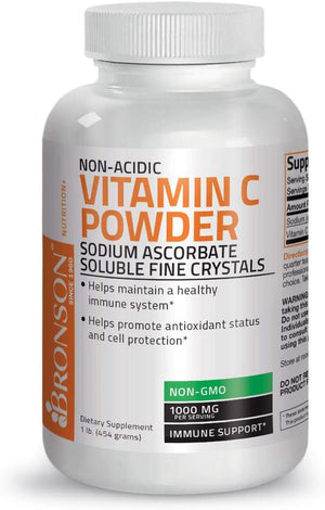 Non Acidic Vitamin C Powder Sodium Ascorbate Non GMO Soluble Fine Crystals - Healthy Immune System, Antioxidant and Cell Protection - 1 Pound (16 Oz, 454 Grams)