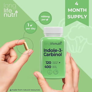 Indole-3-Carbinol 400Mg - 120 Vegeterian Capsules, 4-Month Supply - Organic Supplement for Hormone Balance & Cellular Health - Lab Tested, Made in USA