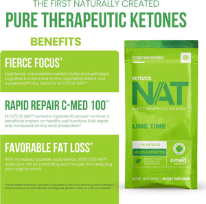 PRÜVIT Keto//Os NAT Lime Time Keto Supplements – Charged - Exogenous Ketones - BHB Salts Ketogenic Supplement for Workout Energy Boost for Men and Women (20 Count)