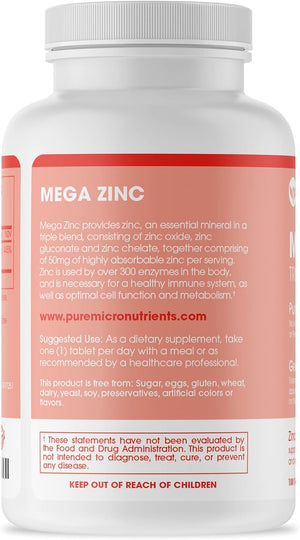 Mega Zinc Supplement, 50Mg - 3-In-1 Zinc Complex - 100 Tablets - Pure Micronutrients
