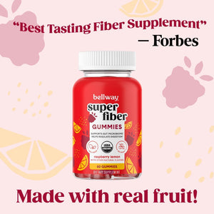 Bellway Super Fiber Gummies for Adults - Sugar Free Organic Fiber Supplement Gummies with 4G of Fiber per Serving - Prebiotic Chicory Root Fiber for Digestive Gut Health, Raspberry Lemon, 60 Count