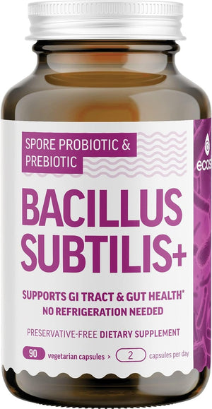 Bacillus Subtilis Spore Based Probiotic — High Potency Strain with Prebiotic for Balanced Belly | Daily Gut Health & Microbiome Support for Family | 6 Billion CFU per Day | 180 Vegetarian Capsules