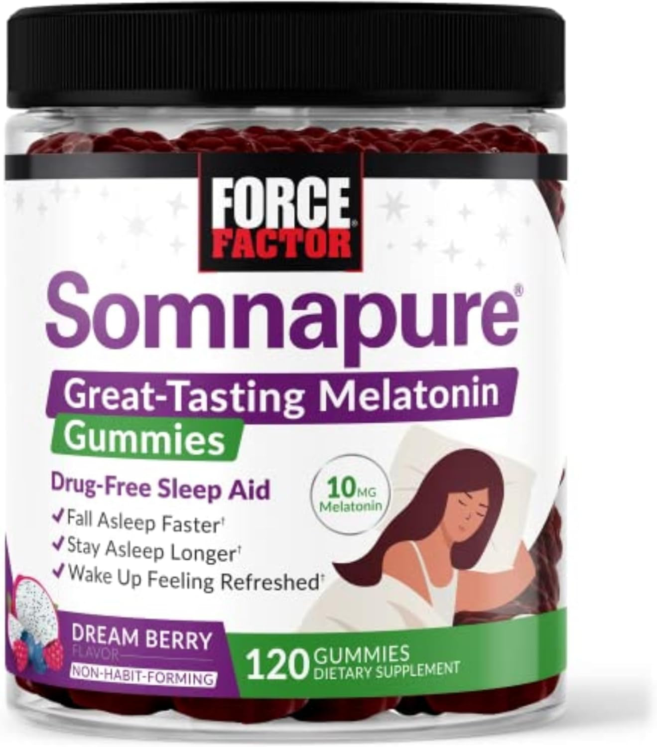 Force Factor Somnapure Gummies with Melatonin for Adults, Non-Habit-Forming Sleep Aid Supplement for Deep Sleep, Stay Asleep Longer, Wake up Refreshed, Dream Berry Flavor, 120 Count(Pack of 1)