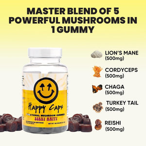 Functional Mushroom Gummies - Lions Mane, Cordyceps, Chaga, Reishi - Immune System Booster & Nootropic Brain Supplement - 60 Gummies (1)