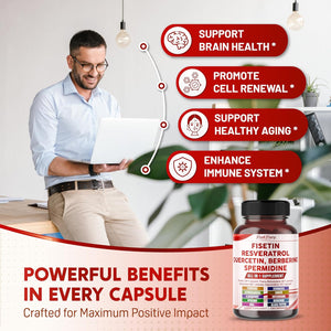 Fisetin Resveratrol Quercetin Elderberry, Echinacea Ashwagandha Turmeric Ginger - Made in USA