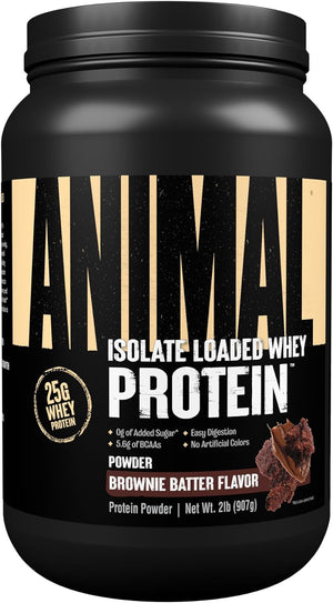 Animal Whey Isolate Protein Powder - Loaded for Pre & Post Workout Muscle Builder and Recovery with Digestive Enzymes for Men & Women - 25G Protein, Great Taste, Low Sugar - Brownie Batter 4 Lbs