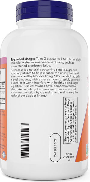 Now D-Mannose 500 Mg, 300 Capsules - Vegan, Non GMO Supplement for Women and Men - Supports Healthy Urinary Tract, Cleanses the Bladder