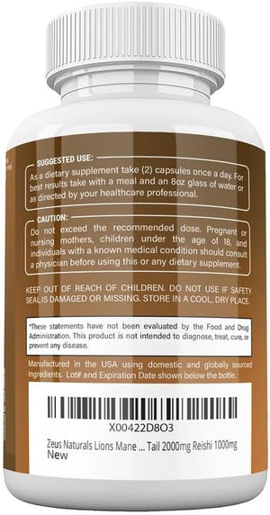 Lions Mane Capsules, Mushroom Supplement with Turkey Tail, Cordyceps Reishi Chaga, Alt to Mushroom Gummies or Mushroom Coffee, Made in USA (60 Count)