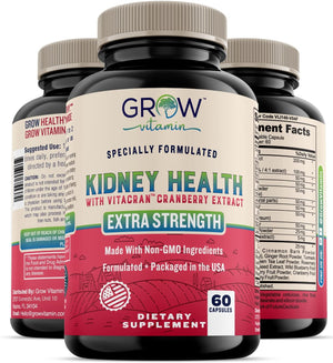 Grow Vitamin Premium Kidney Cleanse Supplement – Powerful Kidney Support Formula with Cranberry Extract Helps Support Healthy Kidneys & Urinary Tract Support– 60 Vegetarian Capsules
