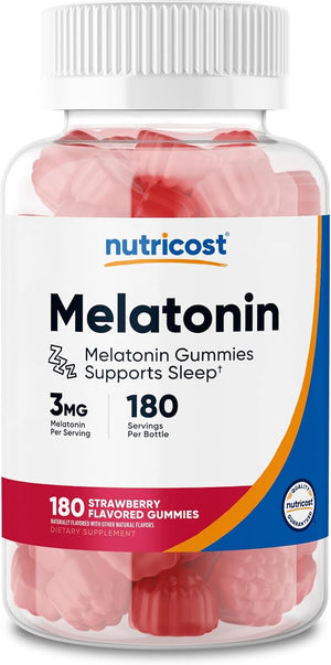 Nutricost Melatonin 3Mg, 180 Gummies, Strawberry Flavored - Gluten Free, Non-Gmo, No Corn Syrup