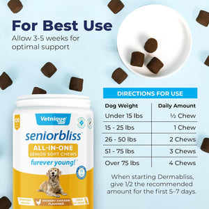 Vetnique Seniorbliss Senior Dog Joint Supplement with Glucosamine and Chondroitin for Dogs Joint Support and Healthy Cartilage Development - for Small & Large Breeds (Hip & Joint Chew, 30Ct)