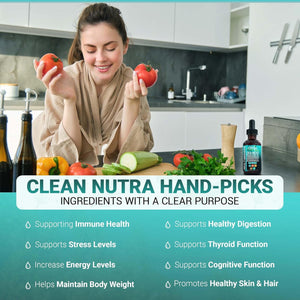 Clean Nutraceuticals Sea Moss Liquid Drops Supplement with Black Seed Oil Ashwagandha Burdock Root & Bladderwrack - Multimineral Organic Non-Gmo Vegan for Gut Heath Skin Immune Support Hair