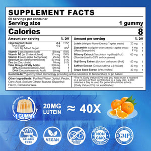 Sugar Free Lutein 20Mg Zeaxanthin Eye Vitamins Filled Gummies with EPA 190Mg & DHA 80Mg + 2 PACK Multivitamin Gummies with Glucosamine Chondroitin MSM for Flexibility & Immune Support, for Men & Women
