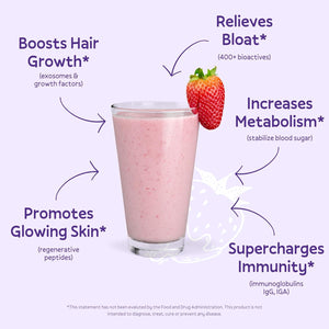 Colostrum Powder Premium | Gut Health & Bloating, Hair Growth & Skin Glow, Immunity | Natural Flavor Strawberries & Cream | Grass-Fed Bovine Colostrum Supplement | High Igg, Gluten Free, Bioactives
