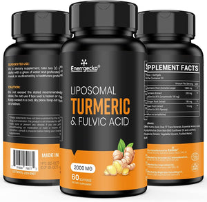 2000 Mg Liposomal Turmeric Curcumin with Black Pepper & Ginger for Superior Absorption with Fulvic Acid and Humic Acid (60 Count (Pack of 1))