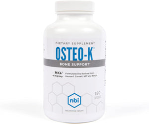 NBI Osteo-K Bone Support | Vitamin D & K Complex with Calcium Citrate Supplement | 45Mg Vitamin K2 (MK4) for Strong Bone Health & Function | 180Ct Veggie Capsules