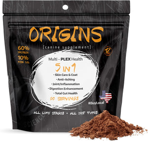 Origins 5-In-1 Dog Supplement - Powdered Food Topper W/Natural Omega 3 Fish Oil - Supports Healthy Digestion, Skin, and Coat - Helps Reduce Itching & Joint Inflammation (2 Lbs)