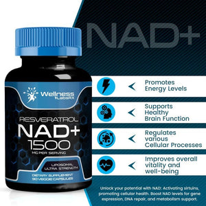 NAD Supplement, 1500Mg - Liposomal NAD+ Supplement with Resveratrol, Nad plus Boosting Supplement - Support Cellular Health, Stamina & Healthy Aging - Ultra Strength Capsules - 3 Pack