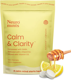 Neurogum Calm & Clarity Mints (90 Pieces) - Sugar Free with L-Theanine + GABA + Vitamin D3 - Nootropic Brain Supplements for Memory - Enhances Calm, Stress Relief for Men & Women - Honey Lemon
