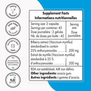 '- Bilberry Extract (High Strength) - 25% Anthocyanin - Bilberry Supplement for Eyes - Vaccinium Myrtillus Fruit Supplement | Non-Gmo & Gluten Free - 90 Vegetarian Capsules