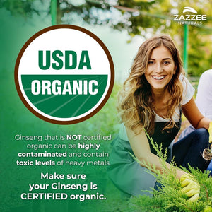 Zazzee USDA Organic Red Korean Panax Ginseng 20:1 Extract, 8000 Mg Strength, 5% Ginsenosides, 120 Vegan Capsules, Standardized and Concentrated 20X Root Extract, 100% Vegetarian, All-Natural, Non-Gmo