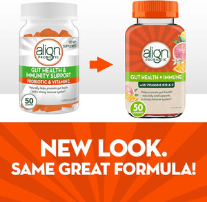 Align Probiotic, Gut Health & Immunity Support, Probiotic for Women and Men, #1 Doctor Recommended Brand, Vitamin C and B12 for Immune Support & Energy, Citrus Flavor, 50 Gummies