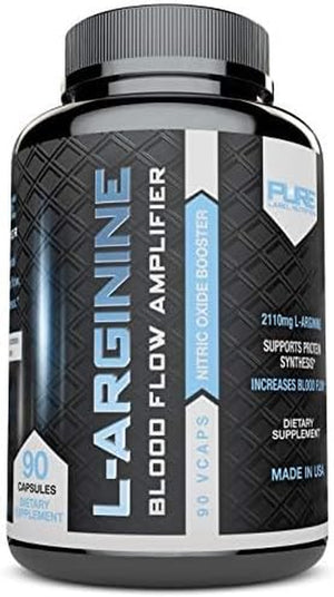 L Arginine Capsules, Nitric Oxide Booster, Amino Acid Supplement for Men and Women, Helps Build Muscle & Strength and Boost Energy, Blood Flow Support - 90 Caps