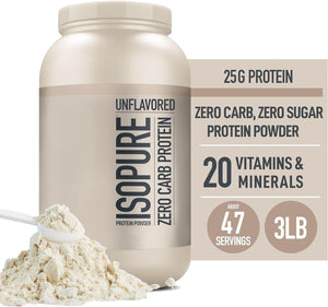 Isopure Unflavored Protein, 25G Whey Isolate, Zero Carb & Keto Friendly, 47 Servings, 3 Pounds (Packaging May Vary)