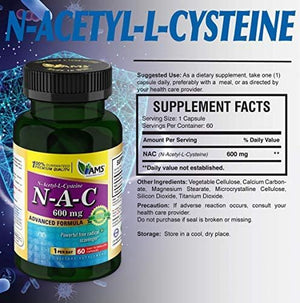 America Medic & Science NAC 600Mg – NAC Supplement for Lung Health & Immune Support, Liver Support & Antioxidants – N-Acetyl-L-Cysteine – 60 Capsules (Pack of 3)