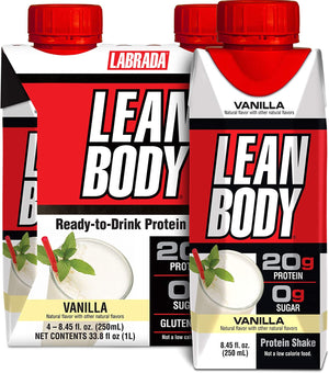 Lean Body Ready-To-Drink Vanilla Protein Shake, 20G Protein, Whey Blend, 0 Sugar, Gluten Free, 22 Vitamins & Minerals, (Recyclable Carton & Lid - Pack of 4)