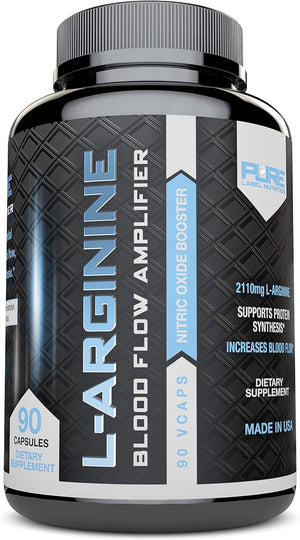 L Arginine Capsules, Nitric Oxide Booster, Amino Acid Supplement for Men and Women, Helps Build Muscle & Strength and Boost Energy, Blood Flow Support - 90 Caps