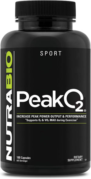 Nutrabio Peako2 Workout Supplement, 180 Capsules - Mushroom Blend Supplement to Help Enhance Athletic Performance and Overall Health, 60 Servings