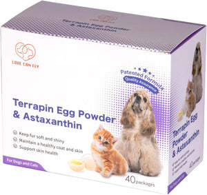 LCF Dog and Cat Skin and Coat Health Supplement - Soft Fur/Essential Nutrients/Natural Protein Source/Terrapin Egg Powder & Astaxanthin, B-Complex Vitamin - 40 Packs