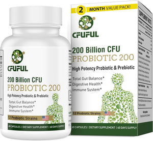 Probiotics for Women & Men, 200 Billion CFU 12 Strains with 3 Organic Prebiotics and Probiotics for Digestive Health Gut, Immune, Bloating & Gas, Energy, Overall Health, Shelf Stable - 2 Month Supply