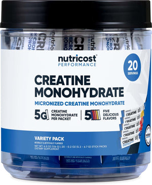 Nutricost Creatine Monohydrate Powder Variety Stickpacks (5 Flavors, 20 Servings) - Micronized, 5 Grams of Creatine Monohydrate per Pack